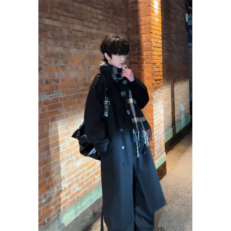 冬季毛呢外套加厚中长款毛呢大衣痞帅炸街风衣310A-F918-P100,男装风衣,四季星座310A