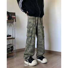 高街vibe风迷彩工装牛仔裤男士痞帅春秋季新款宽松直筒阔腿休闲裤，男装休闲裤，星座410-7