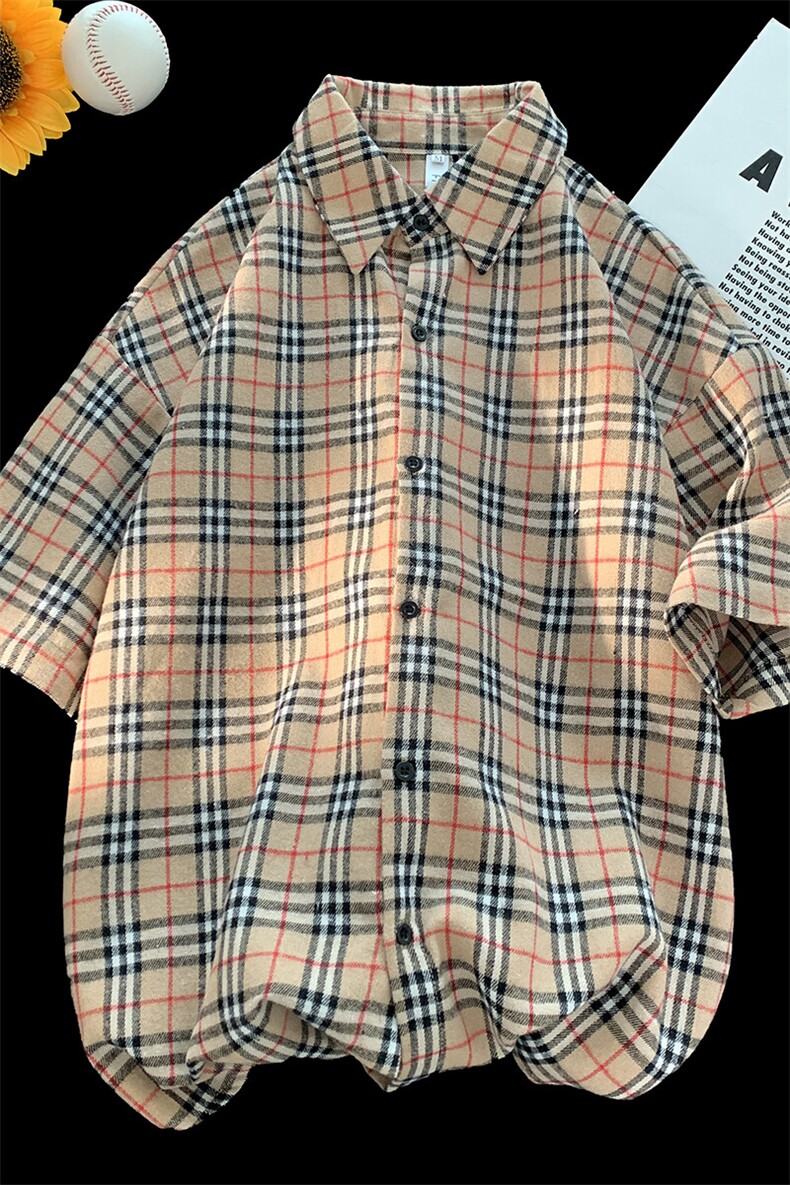 宽松短袖格子衬衫男KD598-P25,男装T恤,电商D312-1