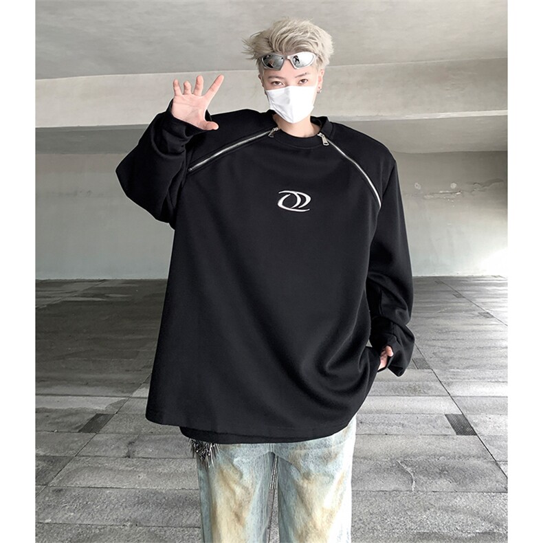 小众拉链设计感oversize卫衣男高级感解析垫肩上衣潮-WY011-P85图片
