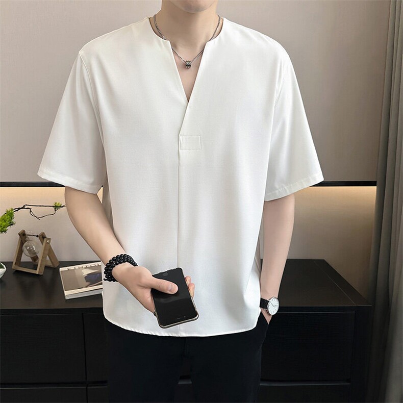 店主风~夏季无领冰丝中袖衬衫  C272/P48图片