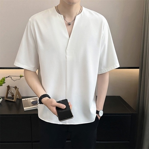 店主风~夏季无领冰丝中袖衬衫  C272/P48图片
