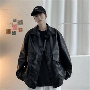 美式复古皮衣外套男ins潮高级感男装机车pu皮夹克A58P70图片
