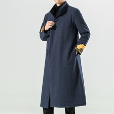 20261^中式长款过膝中式唐装改良汉服复古棉服外套古风茶禅服棉袄，男装棉衣，钱塘777(原3023)