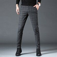 男士休闲裤春季韩版潮流修身小脚弹力格子长裤商务直筒9150，男装休闲裤，电商A318