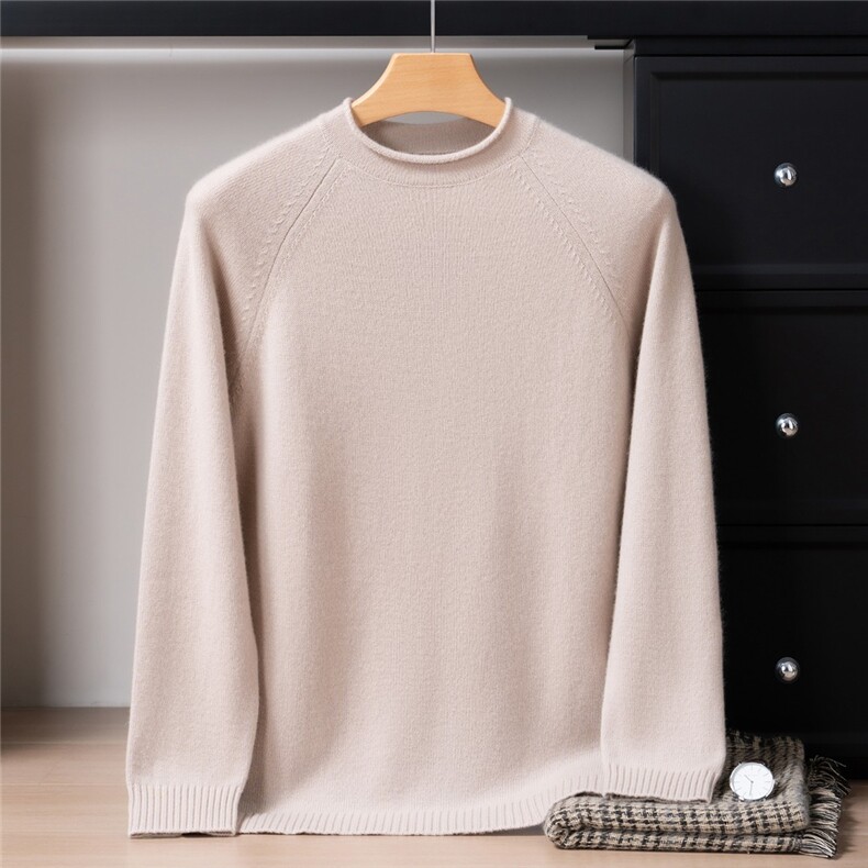 2025年秋季圆领青春流行男士7针加厚卷边半高领，男装羊绒套衫，戎禾素