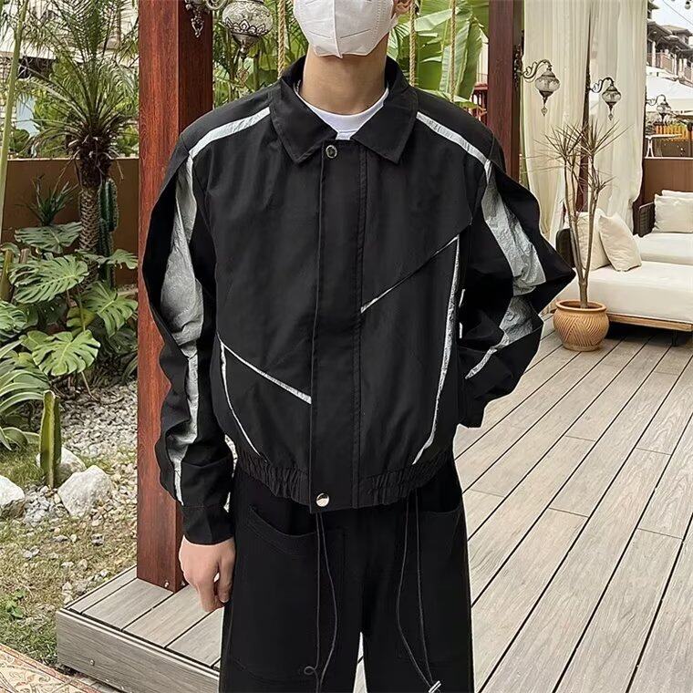小众刀割拼接外套男春秋季ins廓形宽松休闲运动夹克外套JY6596,男装夹克,星座1116A（原606A-3）