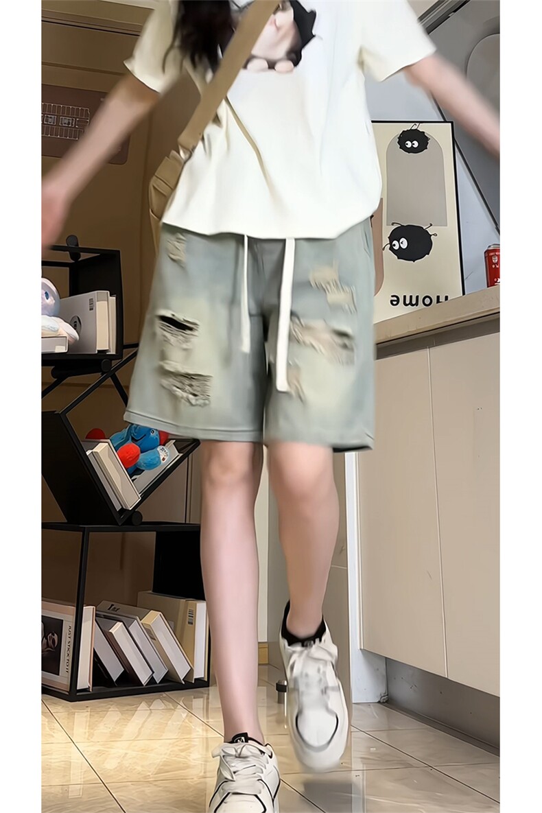 破洞牛仔短裤X2456-TP28不痞帅破洞设计感休闲直筒裤五分裤,男装牛仔裤,电商A102