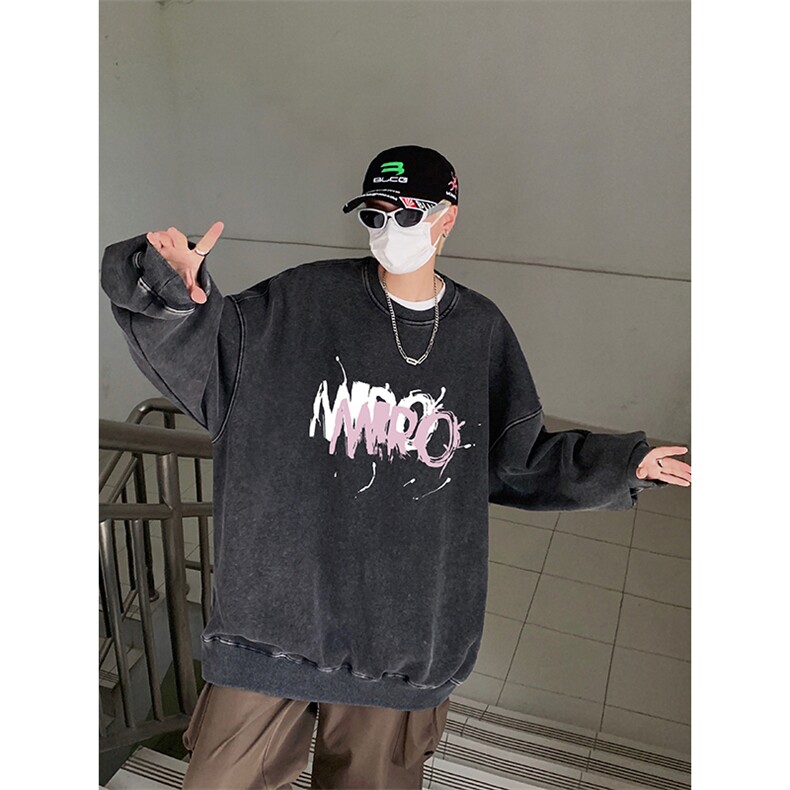 得物抖音高品质二开360克重磅做旧炒雪花纯色圆领水洗卫衣1512,男装卫衣,电商A486