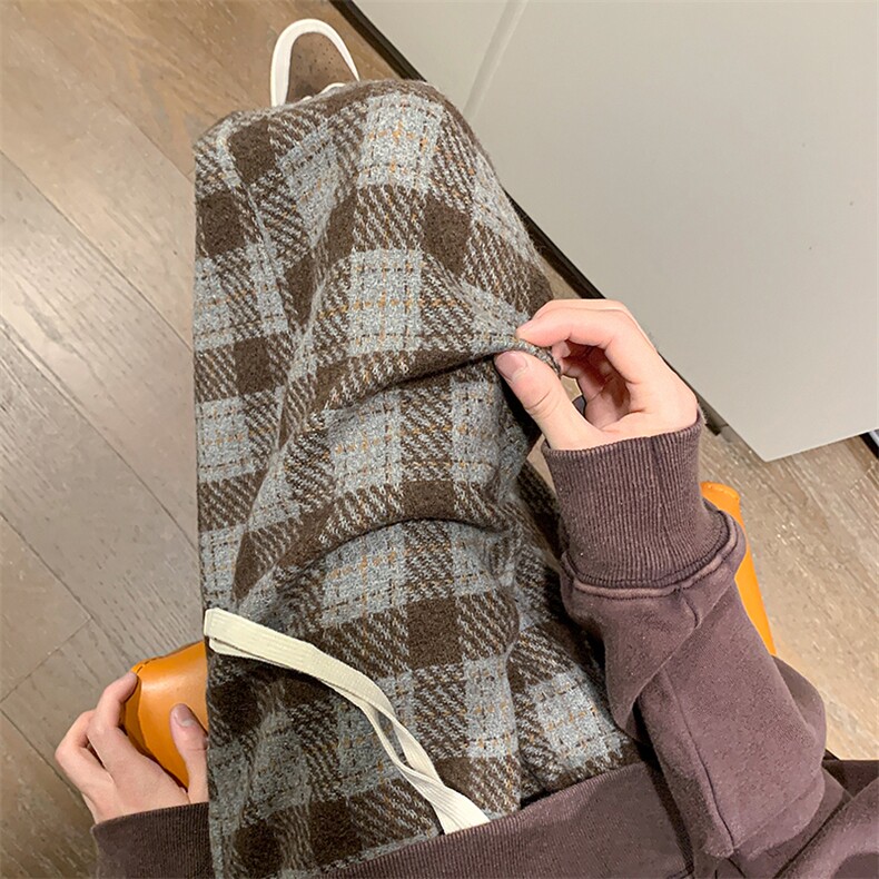 8XL-M特大码加厚毛呢料格子休闲裤宽松男裤毛呢裤K946P60加绒P70,男装休闲裤,电商D206-1