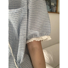 韩ins日系文艺复古格子连帽花边短袖衬衫女夏宽松显瘦上衣，男装T恤，星座1210-1
