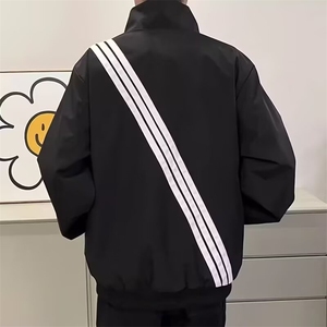 S-3XL帅气立领三条杠条纹斜纹刺绣小标潮牌机能夹克情侣装JKX33图片