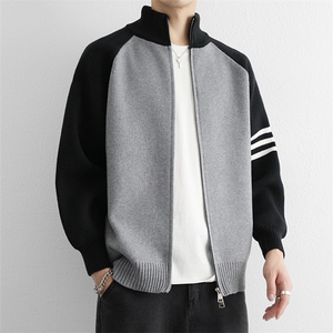 重磅秋冬北极绒开衫毛衣美式复古休闲慵懒风撞色立领针织衫外套,男装针织衫/毛衣,电商A486