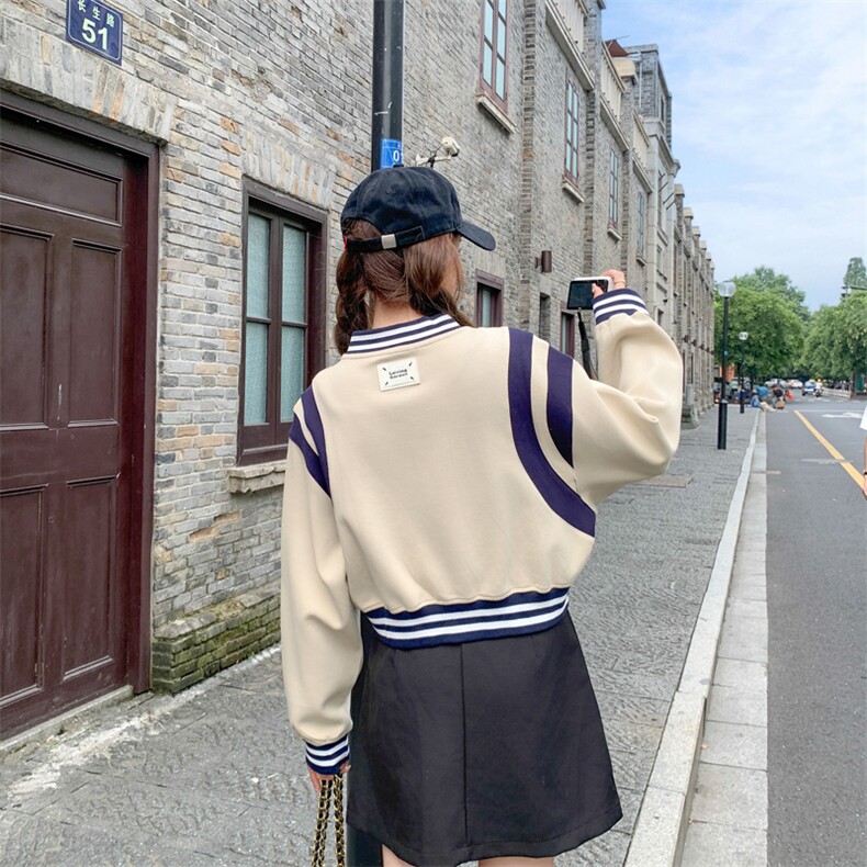 现货2026春秋装新款针织面料撞色拼接棒球服女182-8512P120K178,女装短外套,帛香坊