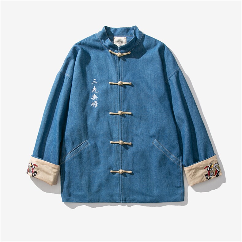秋冬风刺绣大码休闲牛仔夹克立领情侣唐装外套潮JK17/P155,男装夹克,钱塘713