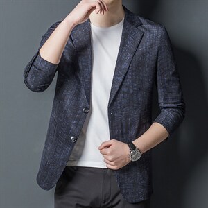 中年商务休闲西服男春秋季修身单件便西男士单西外套中老年西装男图片