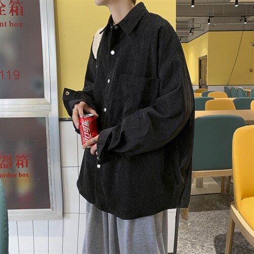 秋港风日系复古灯芯绒衬衫外套韩版情侣中性宽松慵懒风潮C45/P45，男装衬衫，钱塘713