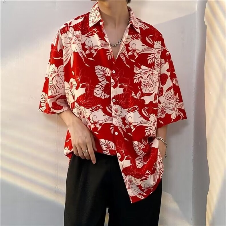 港风vintage花衬衫男女复古夏威夷痞帅宽松情侣短袖衬衣潮牌外套图片