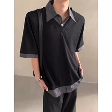 ESEGEE衣司机夏季新款高级感假两件设计短袖T恤男翻领痞帅POLO衫，男装T恤，星座506A