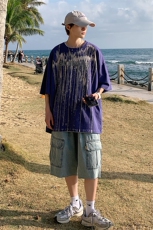 夏装新款潮牌纯棉水洗半袖港风宽松男女短袖T恤1555-P50控价68，男装T恤，电商A441-1