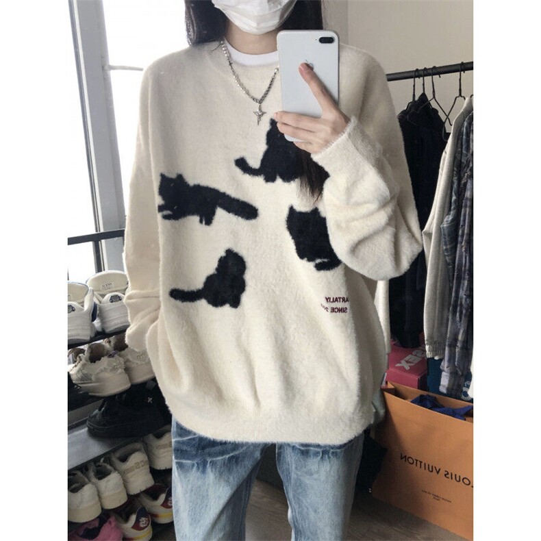 【有货】BTP32LL-特P55猫咪毛衣男女秋冬潮牌美式复古情侣针织衫,男装针织衫/毛衣,星座1007（原301D）
