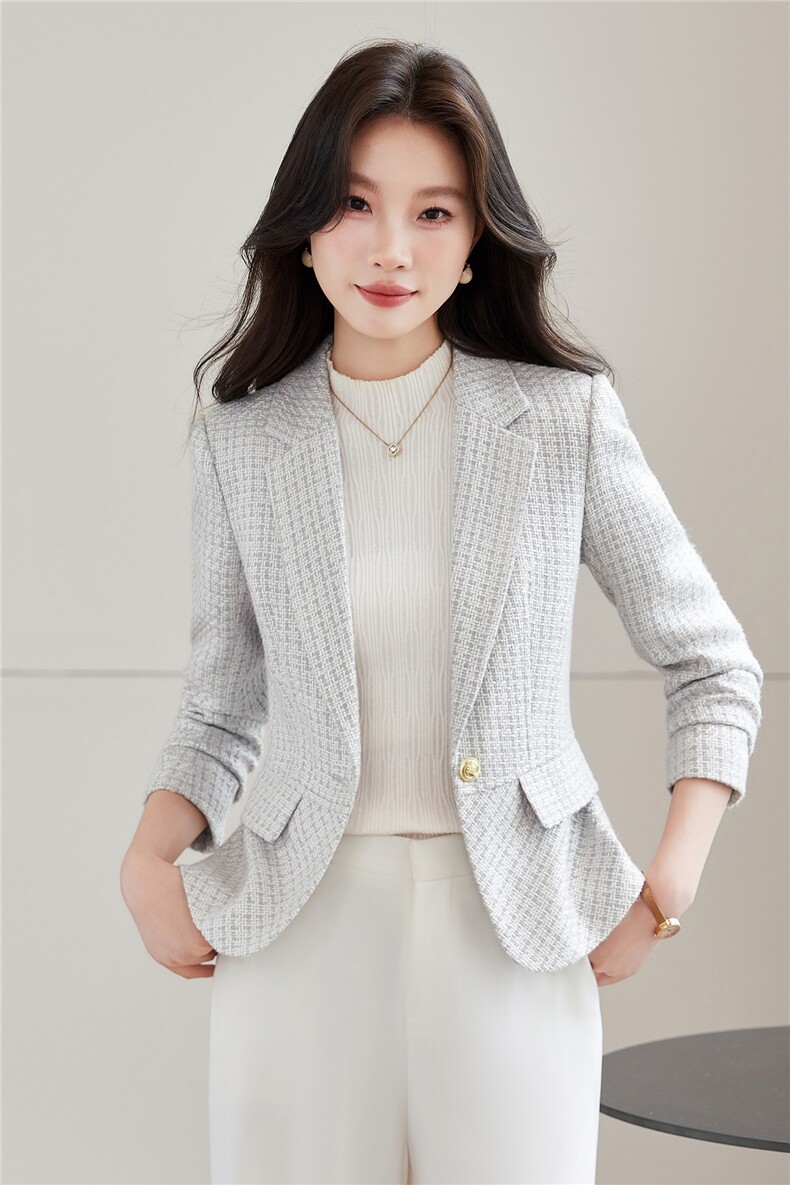 《档口现货》2026秋上新气质华夫格子通勤收腰西装小外套女,女装西装,苗苗