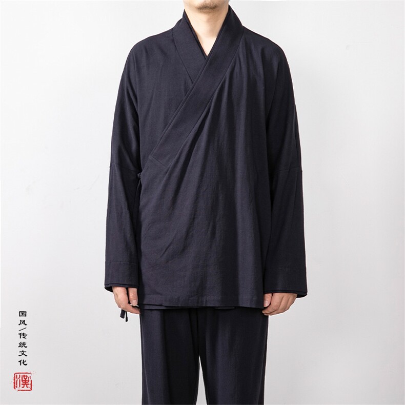 秋冬新款风男装新中式道袍改良斜襟汉服TZ01P85,男装民族服装,钱塘802