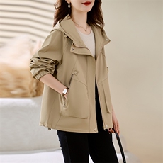 外套女短款宽松2025春秋新款中年妈妈风衣小个子大码连帽长袖上衣，女装短外套，慕咨