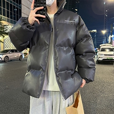 新款立领pu皮印花棉衣男秋冬季加厚面包服外套保暖棉服MY609-P115，男装棉衣，星座505-3