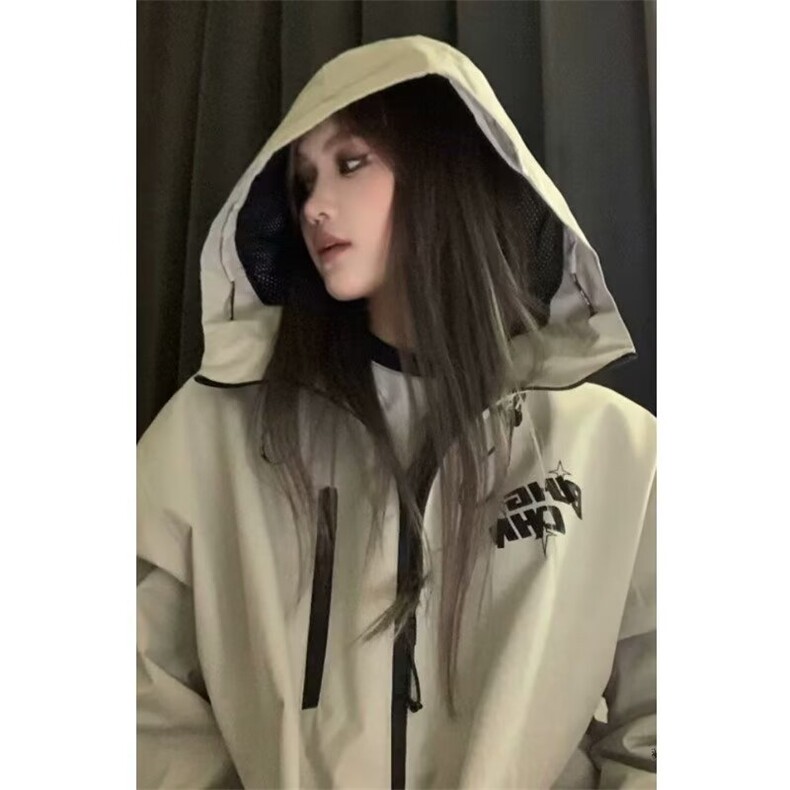 工装冲锋衣连帽外套女春秋2025新款学生宽松美式夹克小个子上衣潮,男装夹克,星座1210-1