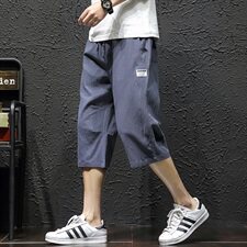 2021夏季新日系大码男黑墙亚麻中裤透气休闲裤棉麻七分裤K583-P30，男装休闲裤，电商A001