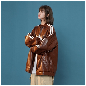 美式撞色条纹小立领PU皮衣情侣机车服夹克外套JK2315-P98控128,潮流穿搭男微博图片