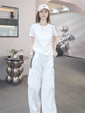 女夏季高级感休闲运动套装圆领收腰短袖上衣休闲束脚长裤两件套潮，女装套装/套裙，江南