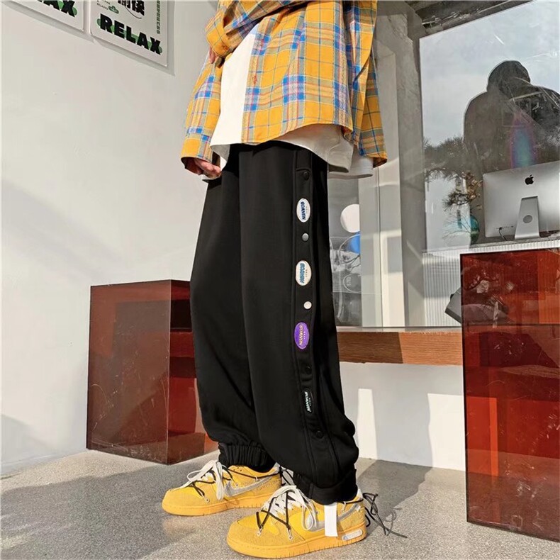 高街排扣运动裤设计感小众加绒裤子B381P38,男装休闲裤,星座1116-2