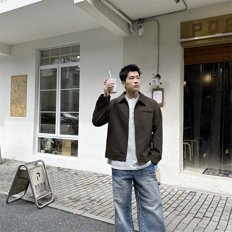 秋季2025老钱风抖音纯色休闲立领夹克店主风A236-82521-P125,男装夹克,电商A236