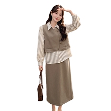 设计感条纹衬衫马甲西服套装女2025春季新款韩版轻熟风气质三件套，女装套装/套裙，2C291