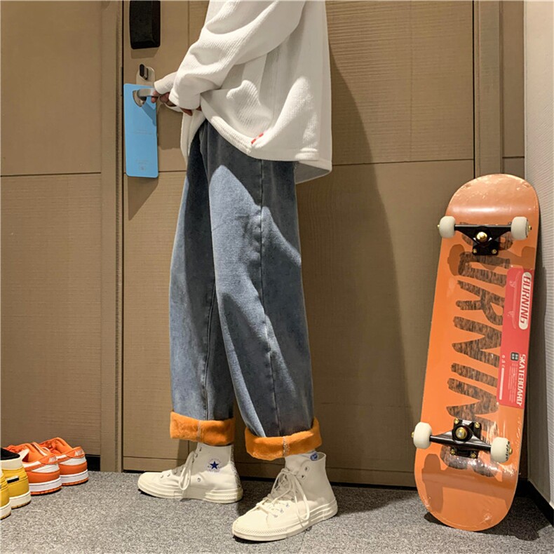 秋冬季加绒加厚牛仔裤男直筒宽松老爹裤子韩版港风长裤MR8246-P50,男装牛仔裤,星座1001-1