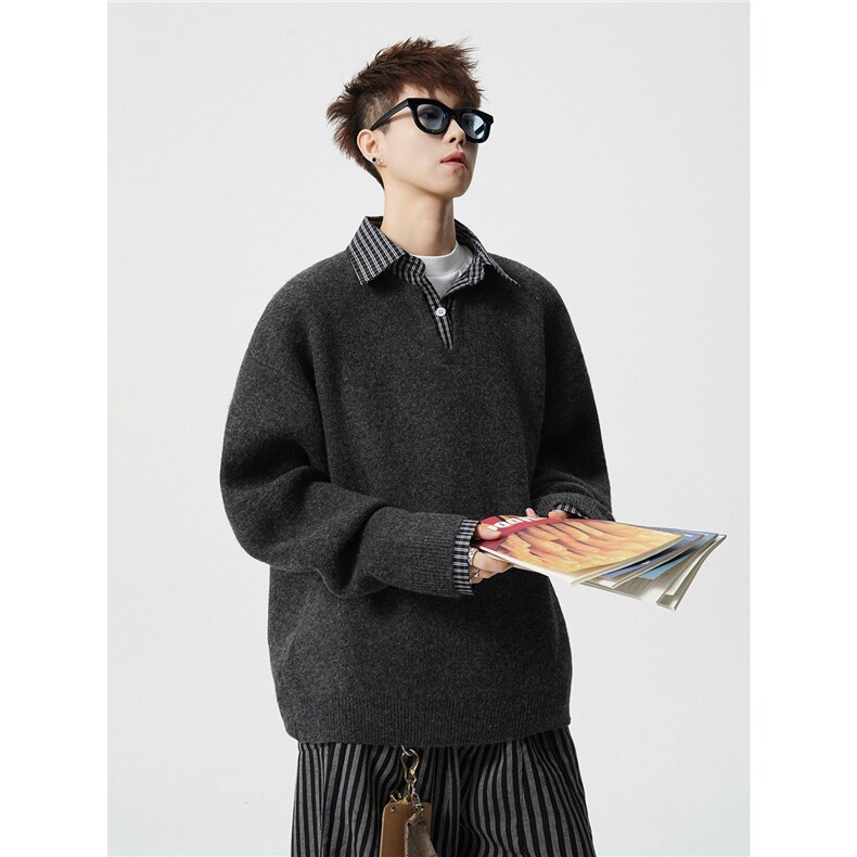 8806-P682025年秋冬季新款休闲毛衣男士时尚翻领长袖宽松针织衫，男装针织衫/毛衣，电商A113