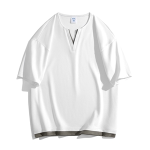 短袖男日系白底体恤夏季休闲百搭纯色V领T恤男上衣TC3134-P30控50图片