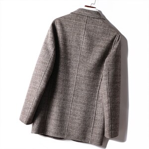 LCZ2122秋冬季双面呢落肩袖格子西装款上衣韩版毛呢外套P340，男装毛呢大衣，电商B360