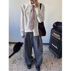 美式潮牌高街复古泡泡纱竖条纹日系肌理长袖衬衫男女休闲宽松衬衣，男装衬衫，电商A443