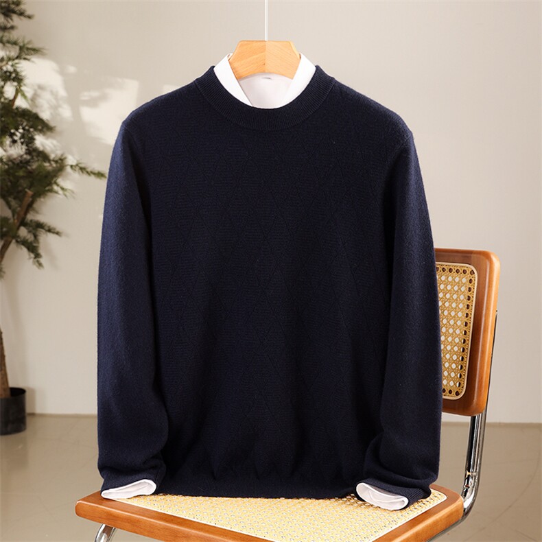 秋冬季男士简约休闲百搭圆领纯色山羊绒羊绒衫男装，男装羊绒套衫，米田羊绒