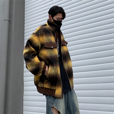 A991-P80美式渐变格子夹克男款2024秋冬翻领宽松情侣小香风外套，男装夹克，星座512-6