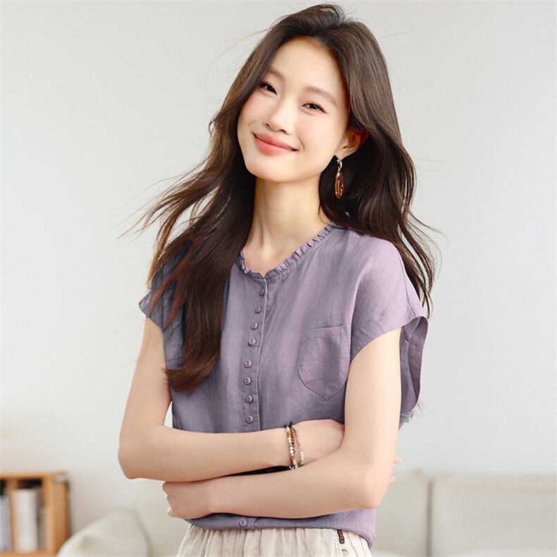 女士苎麻夏季2025新款穿搭整套刺绣衬衫铅笔裤时尚减龄,女装衬衫,独衣靓