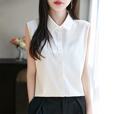 100%纯棉无袖背心开衫女夏季POLO领纯色内搭上衣全棉宽松西装打底，女装T恤，臻维羊绒