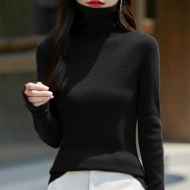 时尚修身堆堆领女士衫优雅百搭舒适保暖,女装羊绒衫,昭美羊绒