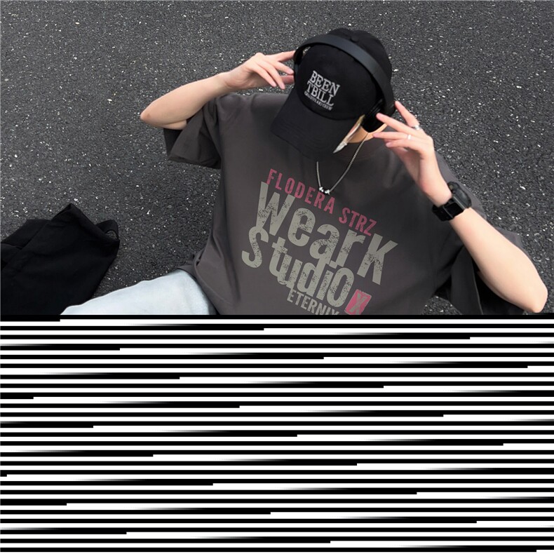 重磅美式高街印花纯棉大码宽松休闲短袖T恤T2510-P25控38,男装T恤,电商B219A
