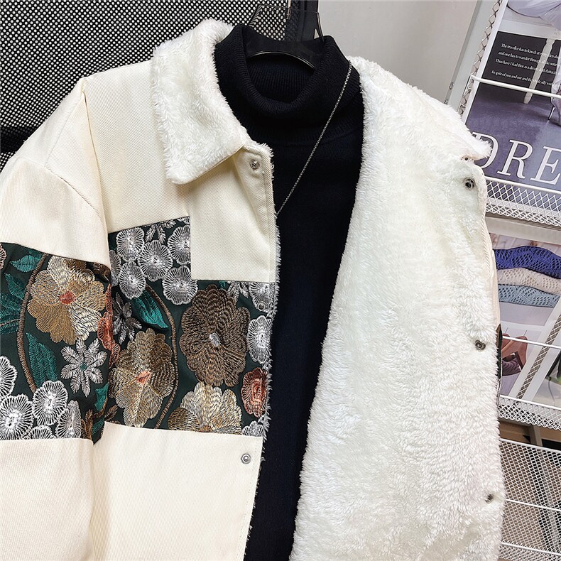 中性风加绒加厚宽松外套女潮拼接翻领夹克男7568加绒P110控149,男装夹克,星座226-1