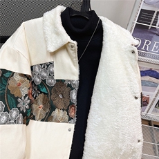 中性风加绒加厚宽松外套女潮拼接翻领夹克男7568加绒P110控149，男装夹克，星座226-1