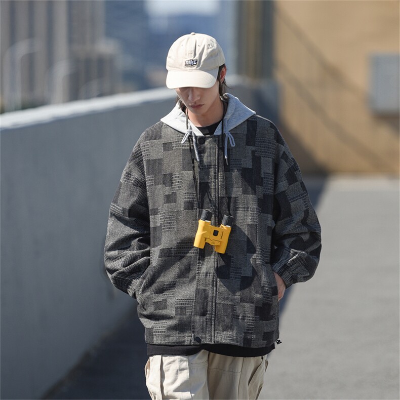 JK6007/P80加棉P90Cityboy牛仔连帽格子夹克男大码外套棉衣男,男装夹克,电商A141